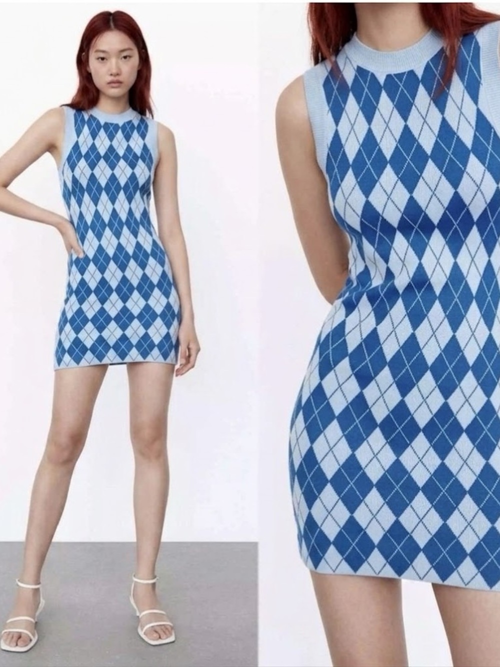 Blue and Light Blue Argyle Sleeveless Dress by Zara NWOT